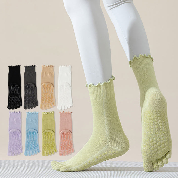 Olivenorma Lace Non-Slip Five-Toe Mid-Calf Yoga Socks - Each color - 8 pairs(One pair of each color) - image 0