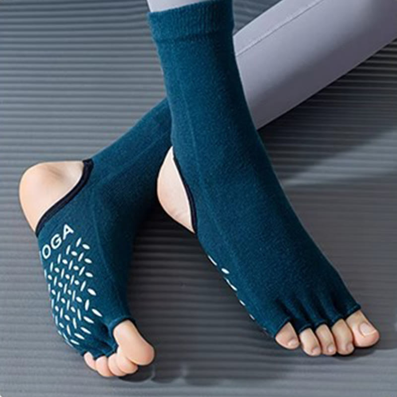 Olivenorma Women´s Open-Toe Non-Slip Five-Toe Yoga Socks - Dark Green - 4 Pairs - image 5