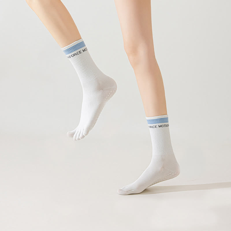 Olivenorma Silicone Non-Slip Toe Separation Mid-Calf Pilates Barre Fitness Socks for Women Breathable Five-Toe Grip Yoga Socks - image 10