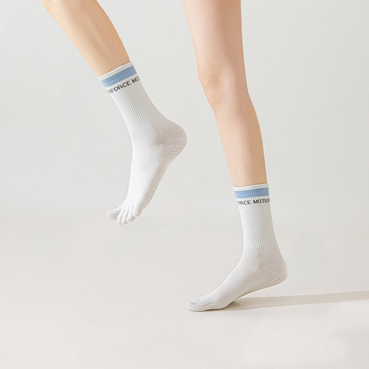 Olivenorma Silicone Non-Slip Toe Separation Mid-Calf Pilates Barre Fitness Socks for Women Breathable Five-Toe Grip Yoga Socks - image 10