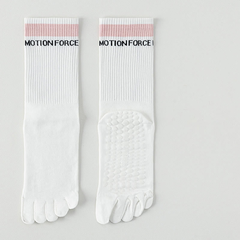 Olivenorma Silicone Non-Slip Toe Separation Mid-Calf Pilates Barre Fitness Socks for Women Breathable Five-Toe Grip Yoga Socks - White - 10 Pairs - image 1