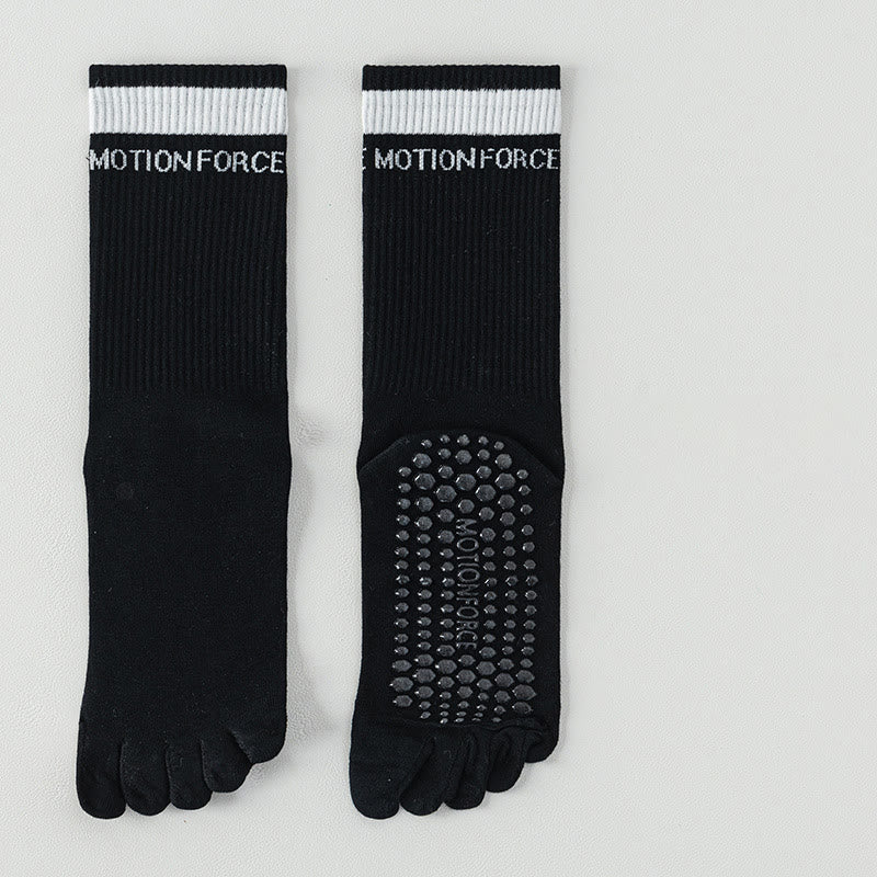 Olivenorma Silicone Non-Slip Toe Separation Mid-Calf Pilates Barre Fitness Socks for Women Breathable Five-Toe Grip Yoga Socks - Black - 10 Pairs - image 16