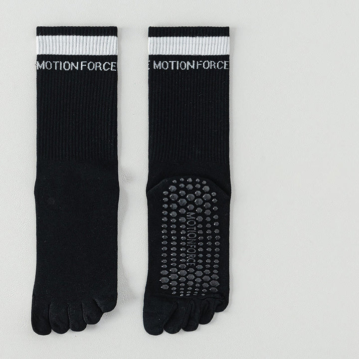 Olivenorma Silicone Non-Slip Toe Separation Mid-Calf Pilates Barre Fitness Socks for Women Breathable Five-Toe Grip Yoga Socks - Black - 10 Pairs - image 16