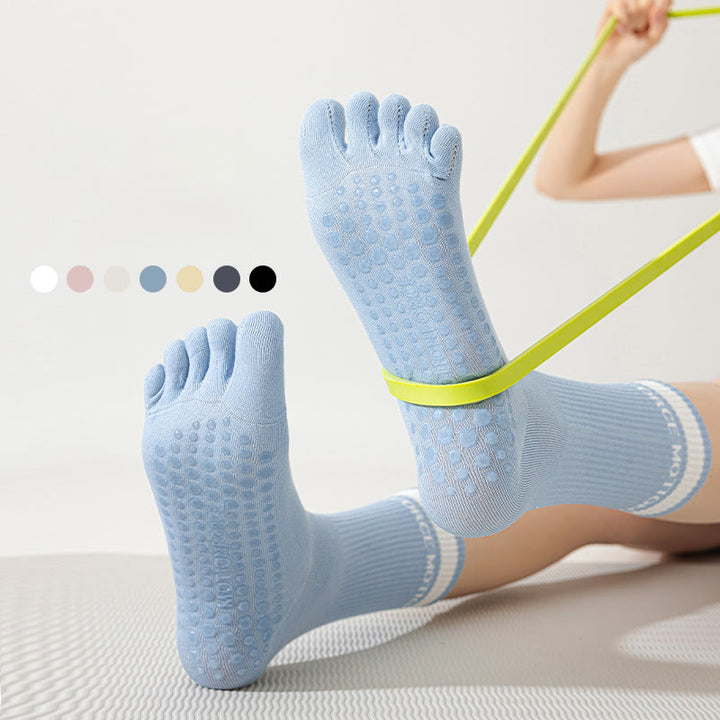 Olivenorma Silicone Non-Slip Toe Separation Mid-Calf Pilates Barre Fitness Socks for Women Breathable Five-Toe Grip Yoga Socks - image 0