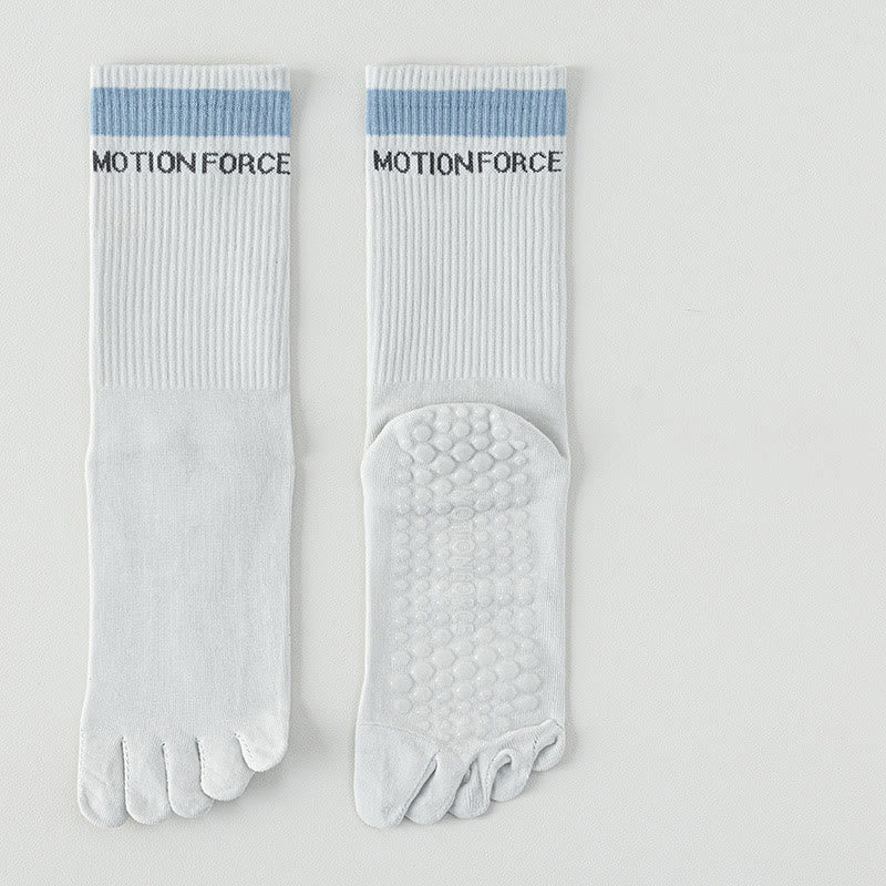 Olivenorma Silicone Non-Slip Toe Separation Mid-Calf Pilates Barre Fitness Socks for Women Breathable Five-Toe Grip Yoga Socks - White&Grey - 10 Pairs - image 7