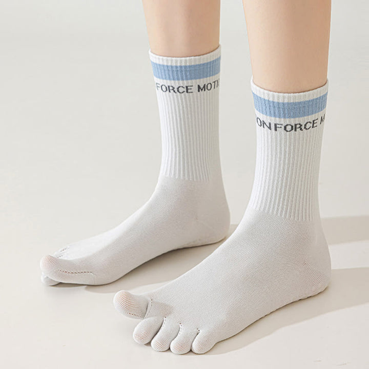 Olivenorma Silicone Non-Slip Toe Separation Mid-Calf Pilates Barre Fitness Socks for Women Breathable Five-Toe Grip Yoga Socks - image 8