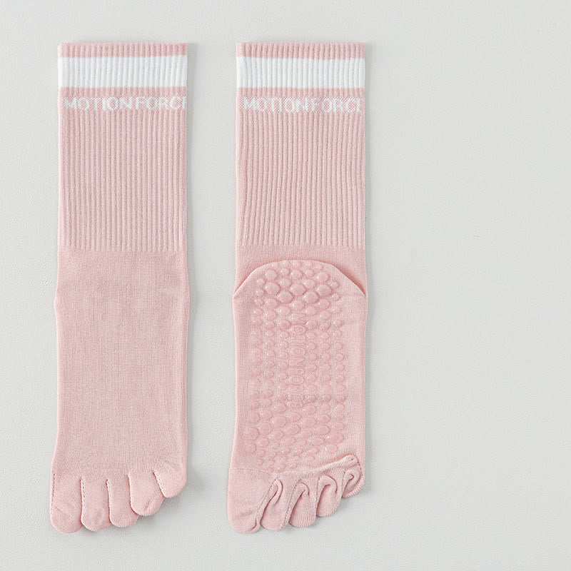 Olivenorma Silicone Non-Slip Toe Separation Mid-Calf Pilates Barre Fitness Socks for Women Breathable Five-Toe Grip Yoga Socks - Pink - 10 Pairs - image 2