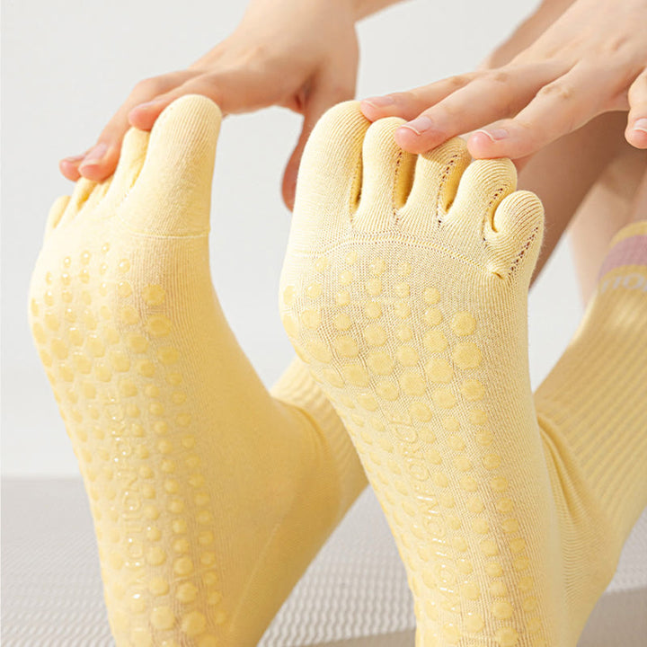 Olivenorma Silicone Non-Slip Toe Separation Mid-Calf Pilates Barre Fitness Socks for Women Breathable Five-Toe Grip Yoga Socks - image 5