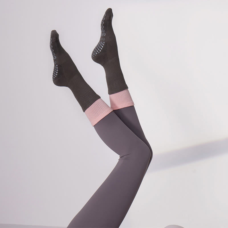 Olivenorma Floor Grip Barre Workout Socks with Breathable Cotton Comfort & Elastic Support Mid-Calf Non-Slip Pilates Yoga Socks - Pink Beige - 10 Pairs - image 9