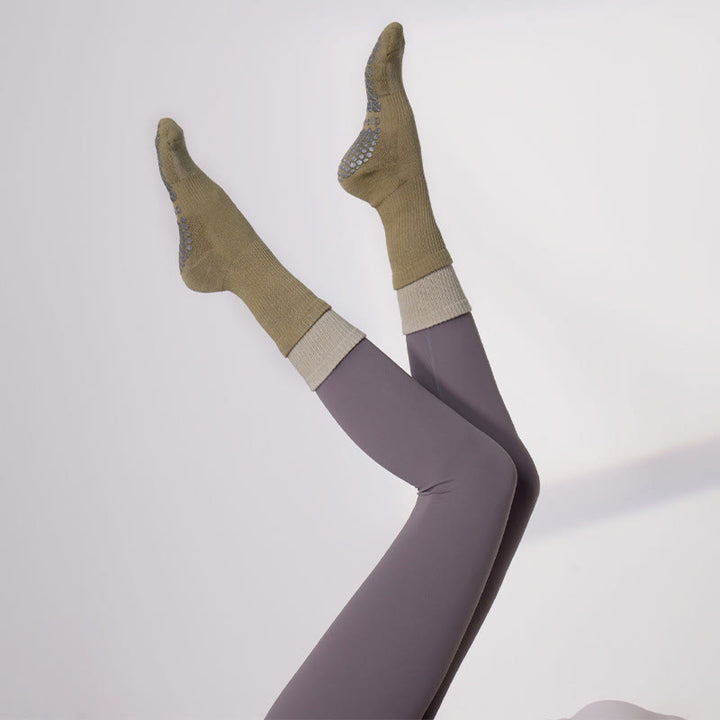 Olivenorma Floor Grip Barre Workout Socks with Breathable Cotton Comfort & Elastic Support Mid-Calf Non-Slip Pilates Yoga Socks - Olive Brown - 10 Pairs - image 12