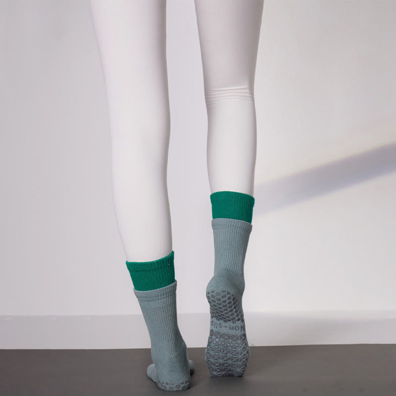 Olivenorma Floor Grip Barre Workout Socks with Breathable Cotton Comfort & Elastic Support Mid-Calf Non-Slip Pilates Yoga Socks - Teal - 10 Pairs - image 13