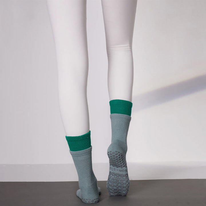 Olivenorma Floor Grip Barre Workout Socks with Breathable Cotton Comfort & Elastic Support Mid-Calf Non-Slip Pilates Yoga Socks - Teal - 10 Pairs - image 13