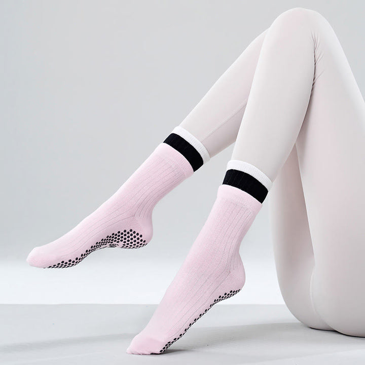 Olivenorma Floor Grip Barre Workout Socks with Breathable Cotton Comfort & Elastic Support Mid-Calf Non-Slip Pilates Yoga Socks - Cherry Blossom Pink - 10 Pairs - image 4
