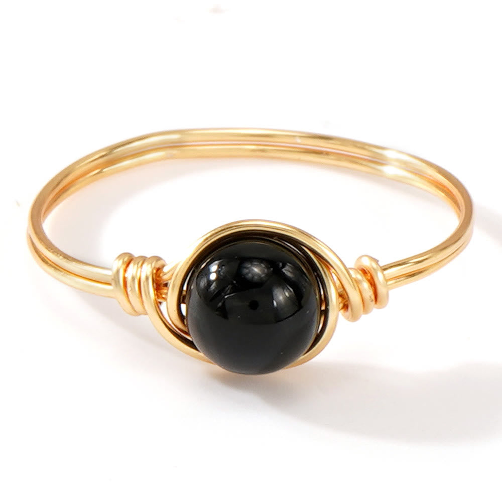 FREE Today: Natural Crystal Stone Elegant Women´s Rings - Obsidian - Round Bead Style - image 2