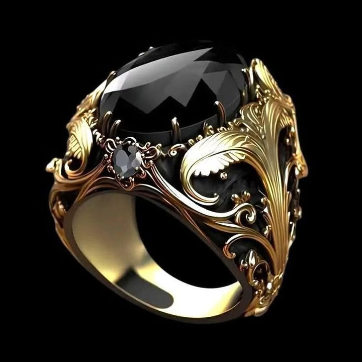 FREE Today: Black Oval Zirconia Vintage Men's Golden-Tone Alloy Ring - US 13 - image 0