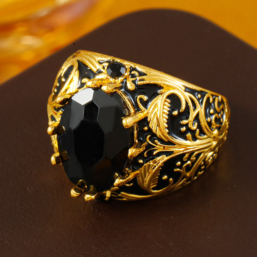 FREE Today: Black Oval Zirconia Vintage Men's Golden-Tone Alloy Ring - image 4