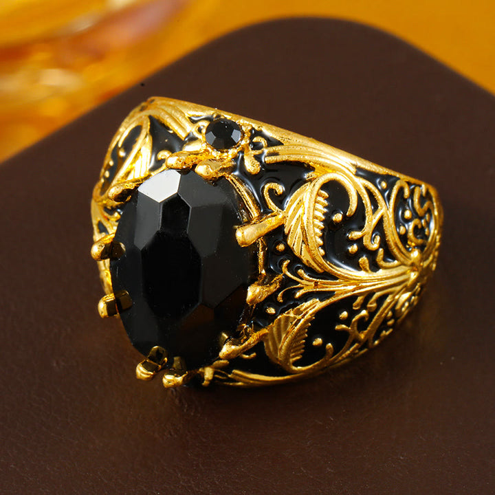 FREE Today: Black Oval Zirconia Vintage Men's Golden-Tone Alloy Ring - image 4