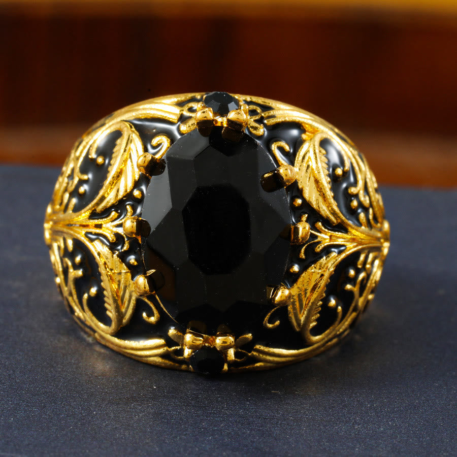 FREE Today: Black Oval Zirconia Vintage Men's Golden-Tone Alloy Ring - image 5
