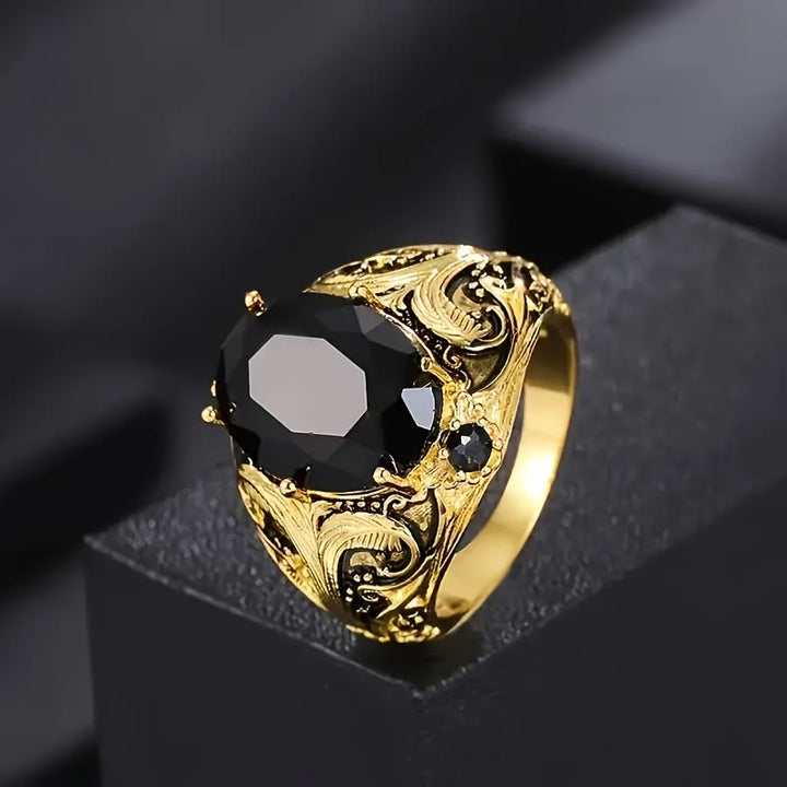 FREE Today: Black Oval Zirconia Vintage Men's Golden-Tone Alloy Ring - image 1