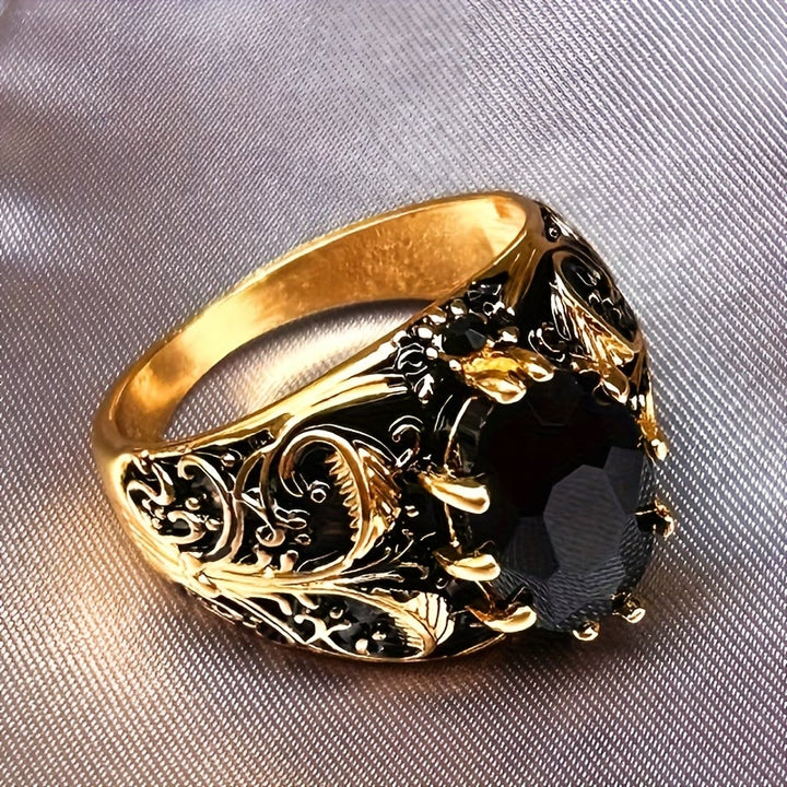 FREE Today: Black Oval Zirconia Vintage Men's Golden-Tone Alloy Ring - image 3