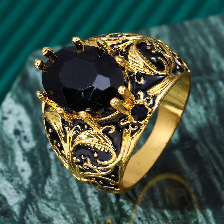 FREE Today: Black Oval Zirconia Vintage Men's Golden-Tone Alloy Ring - image 6