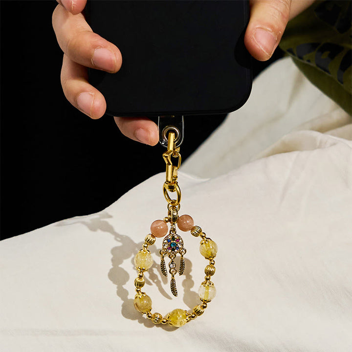 Olivenorma Sun Stone & Gold Rutilated Quartz Keychain Crystal Phone Strap - image 3