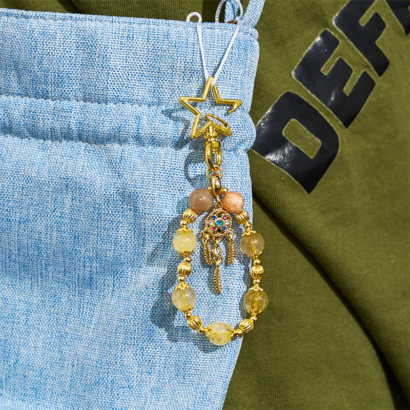 Olivenorma Sun Stone & Gold Rutilated Quartz Keychain Crystal Phone Strap - image 5