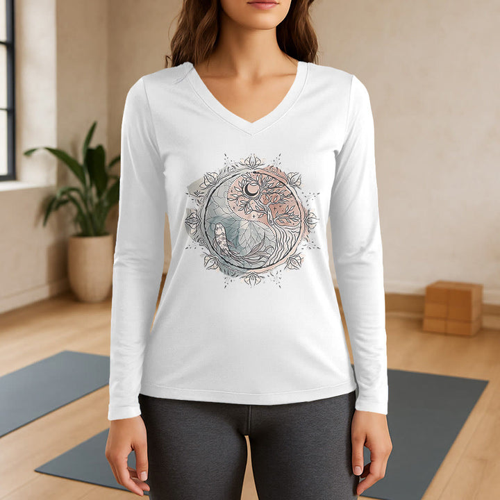 Olivenorma Tree of Life Inspirational Long Sleeve V-Neck T-Shirt - White - 3XL - image 1
