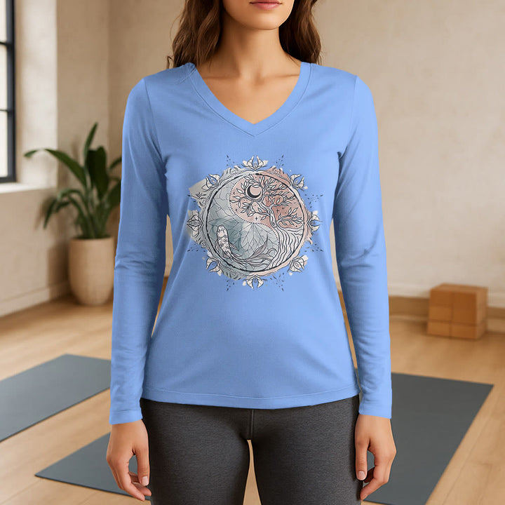 Olivenorma Tree of Life Inspirational Long Sleeve V-Neck T-Shirt - Light Blue - 3XL - image 10