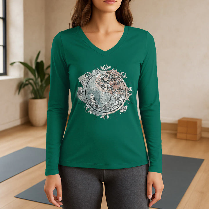 Olivenorma Tree of Life Inspirational Long Sleeve V-Neck T-Shirt - Green - 3XL - image 11