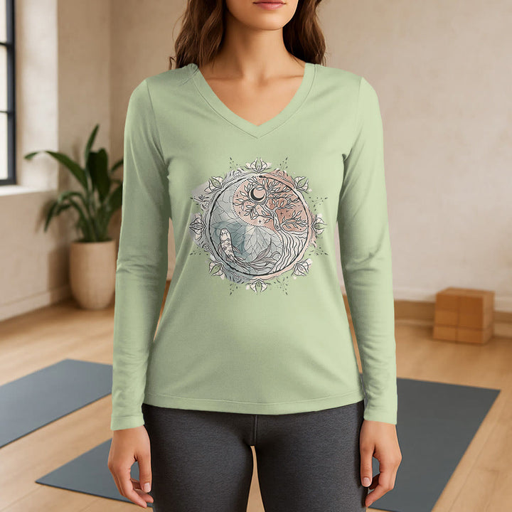 Olivenorma Tree of Life Inspirational Long Sleeve V-Neck T-Shirt - Light Green - 3XL - image 9