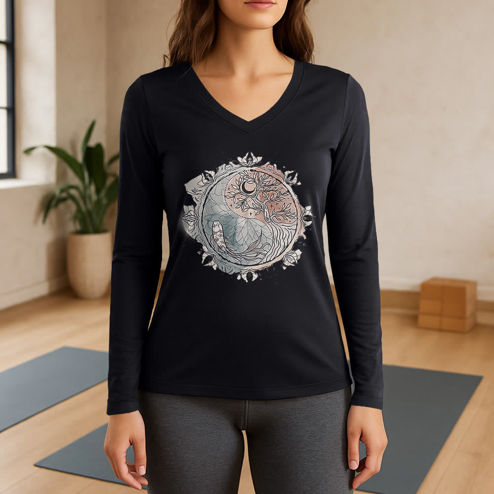 Olivenorma Tree of Life Inspirational Long Sleeve V-Neck T-Shirt - Black - 3XL - image 7