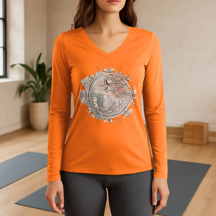 Olivenorma Tree of Life Inspirational Long Sleeve V-Neck T-Shirt - Orange - 3XL - image 15