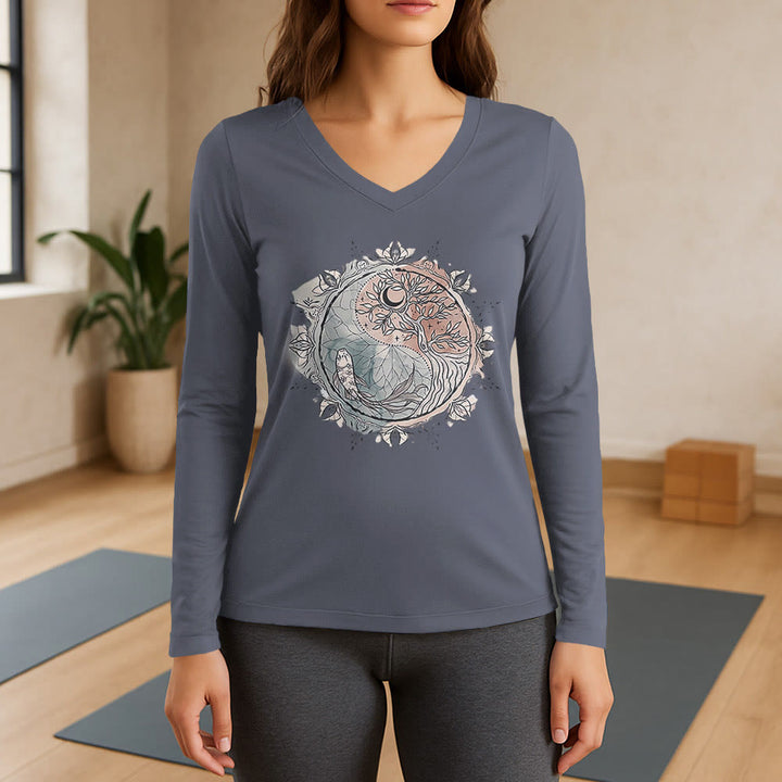 Olivenorma Tree of Life Inspirational Long Sleeve V-Neck T-Shirt - Gray - 3XL - image 16