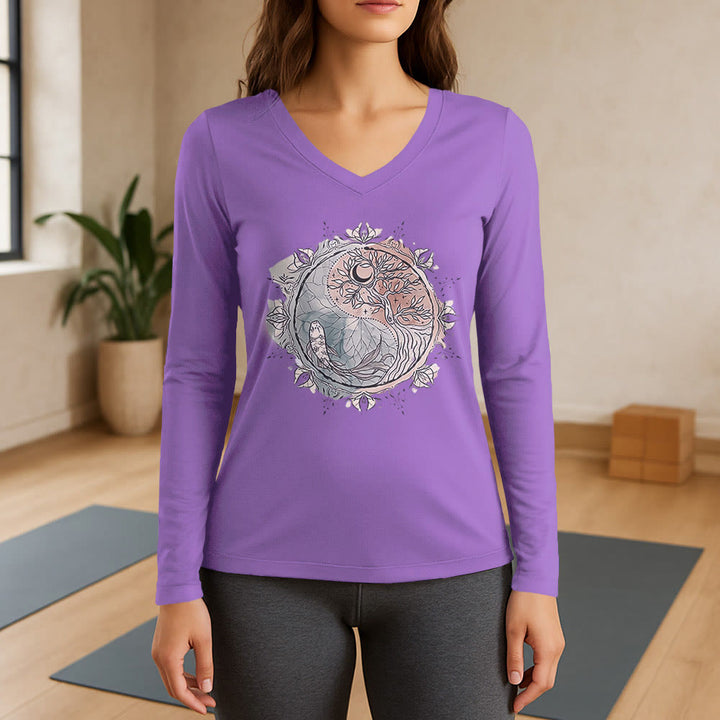 Olivenorma Tree of Life Inspirational Long Sleeve V-Neck T-Shirt - Purple - 3XL - image 14