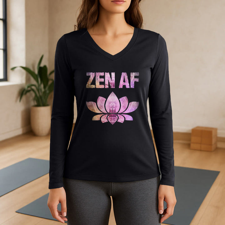 Olivenorma Zen AF Yoga Lotus Long Sleeve V-Neck T-Shirt - Black - 3XL - image 1