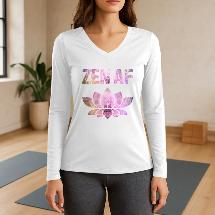 Olivenorma Zen AF Yoga Lotus Long Sleeve V-Neck T-Shirt - White - 3XL - image 7