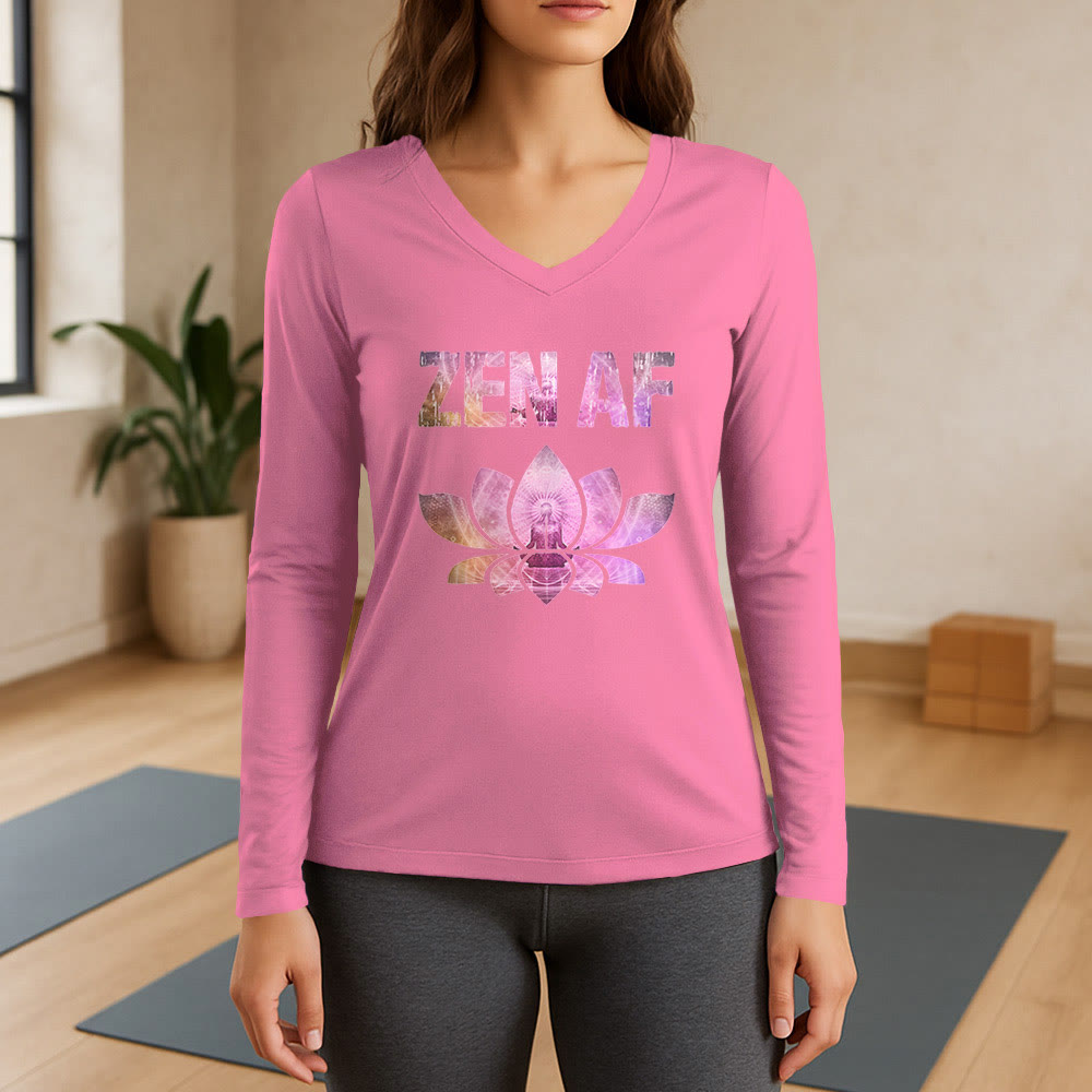 Olivenorma Zen AF Yoga Lotus Long Sleeve V-Neck T-Shirt - Pink - 3XL - image 13