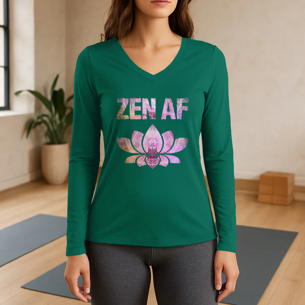 Olivenorma Zen AF Yoga Lotus Long Sleeve V-Neck T-Shirt - Green - 3XL - image 11