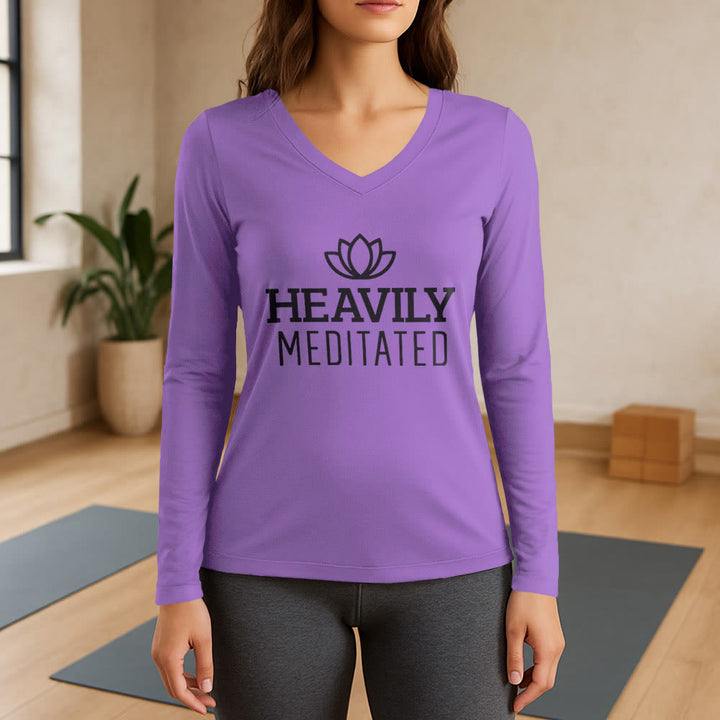 Olivenorma Heavily Meditated Lotus Long Sleeve V-Neck T-Shirt - Purple - 3XL - image 14