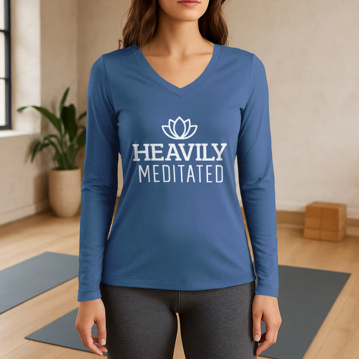 Olivenorma Heavily Meditated Lotus Long Sleeve V-Neck T-Shirt - Blue - 3XL - image 12