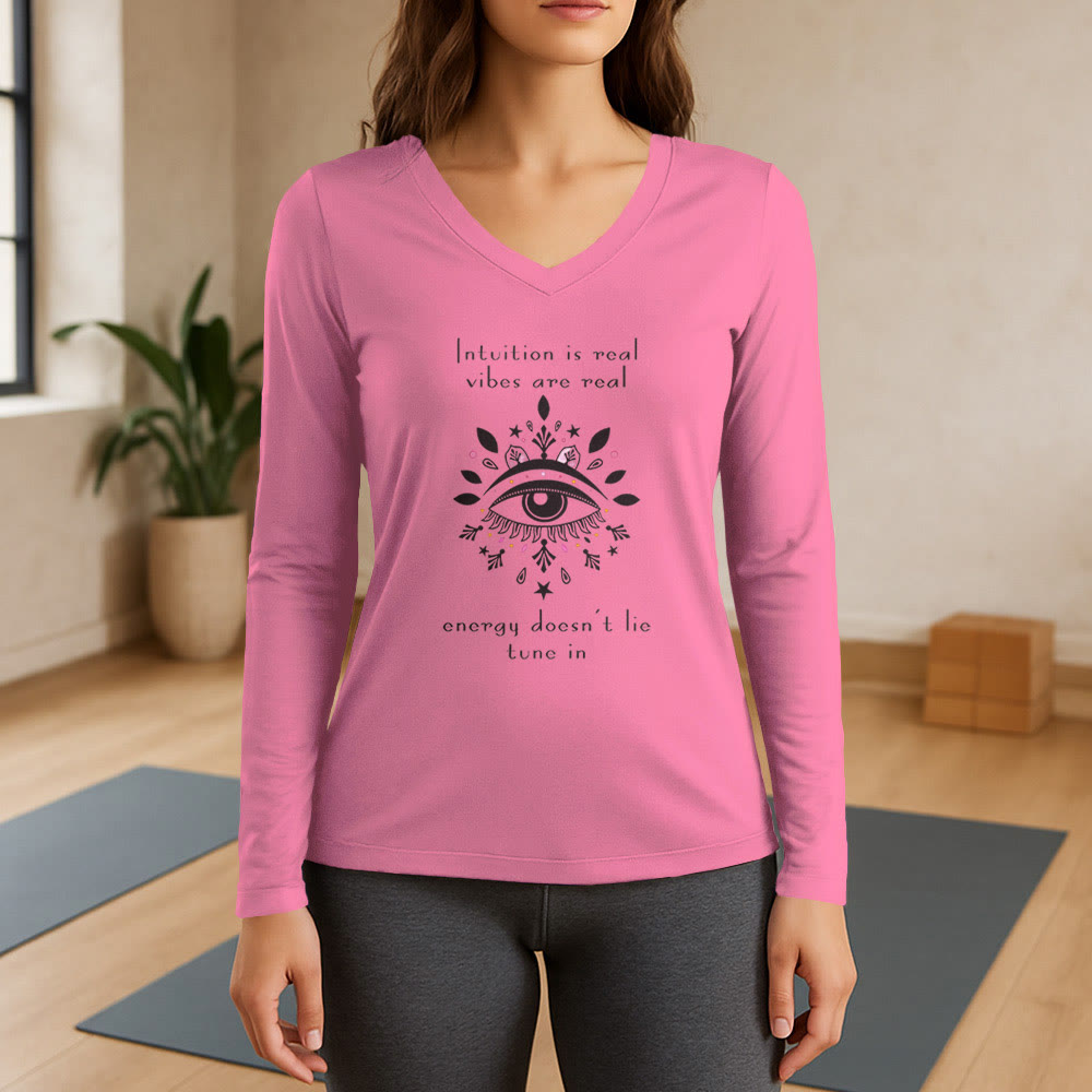 Olivenorma Intuition Evil Eye Design Long Sleeve V-Neck T-Shirt - Pink - 3XL - image 12