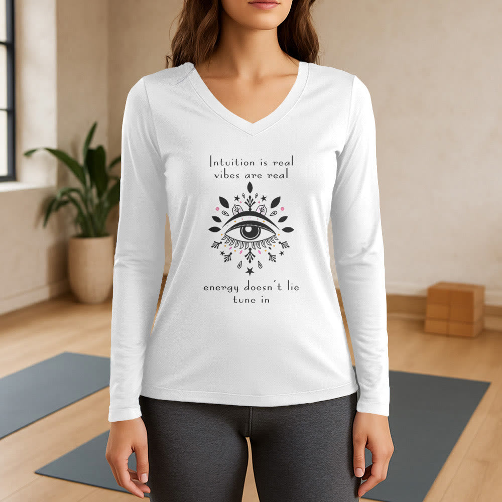 Olivenorma Intuition Evil Eye Design Long Sleeve V-Neck T-Shirt - White - 3XL - image 0