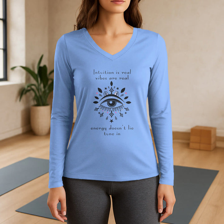 Olivenorma Intuition Evil Eye Design Long Sleeve V-Neck T-Shirt - Blue - 3XL - image 9
