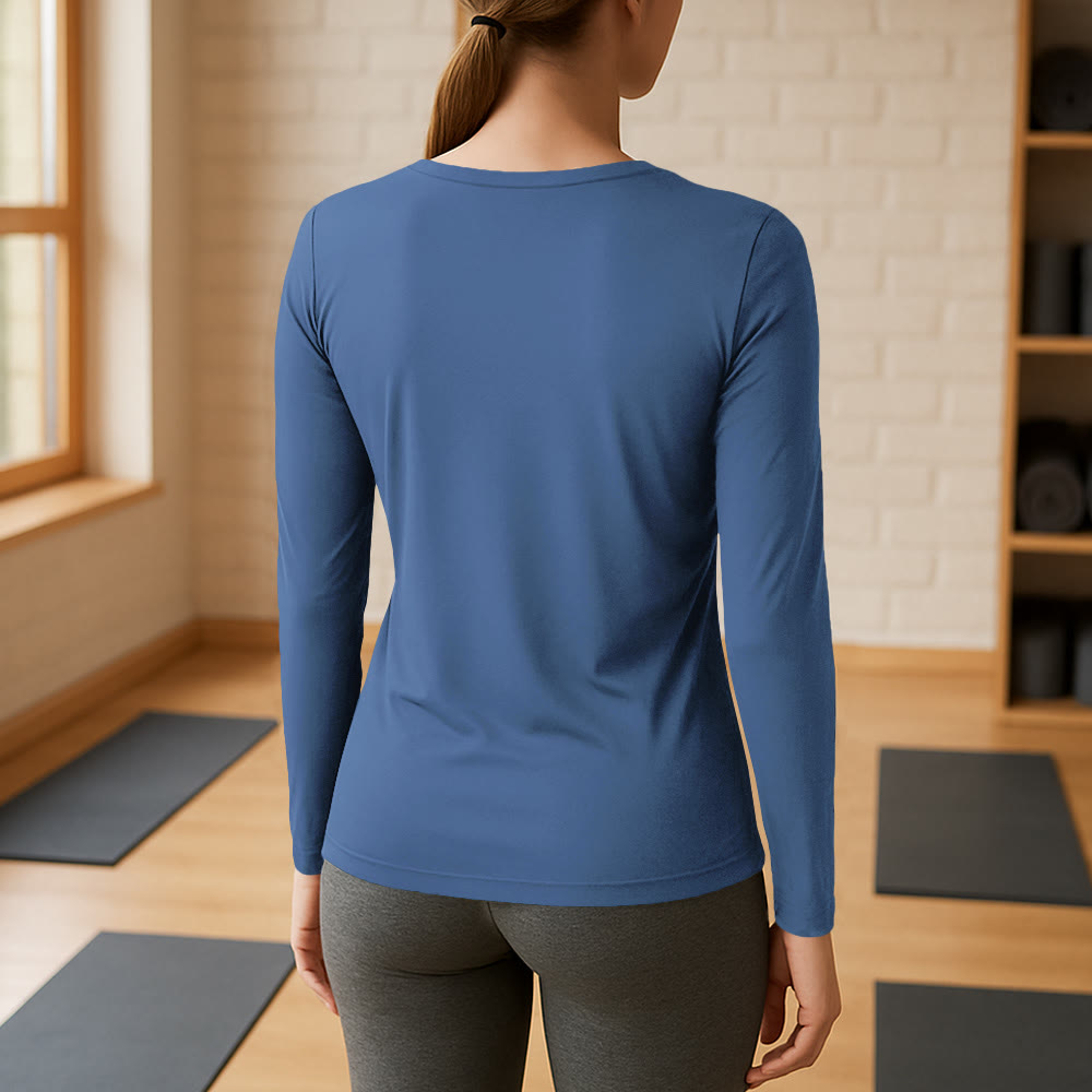 Olivenorma Yoga Lotus Flower Om Symbol Long Sleeve V-Neck T-Shirt - image 2