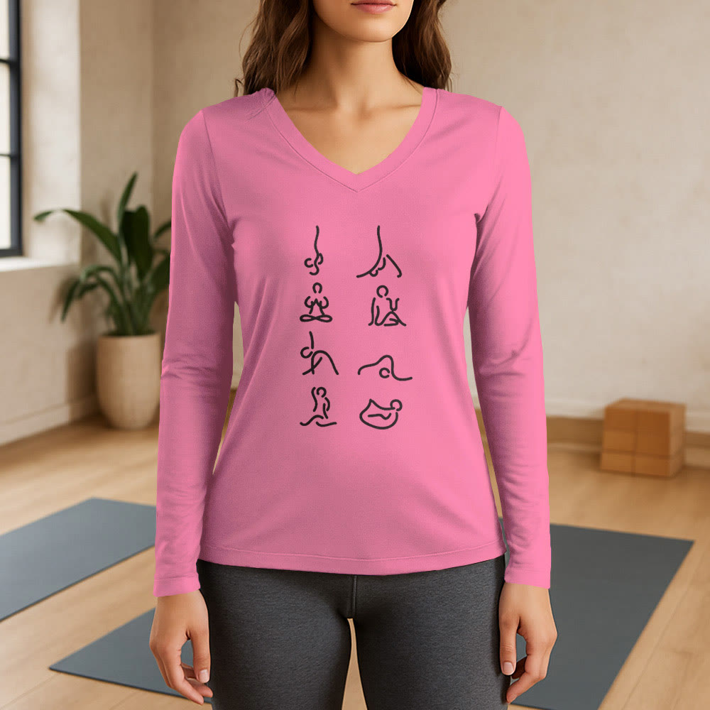 Olivenorma Yoga Meditation Moves Long Sleeve V-Neck T-Shirt - Pink - 3XL - image 13