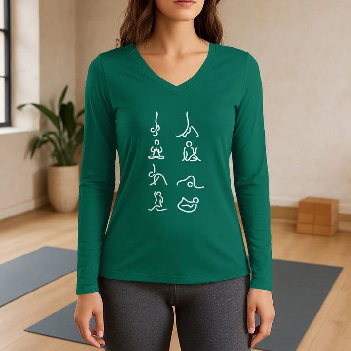 Olivenorma Yoga Meditation Moves Long Sleeve V-Neck T-Shirt - Green - 3XL - image 11