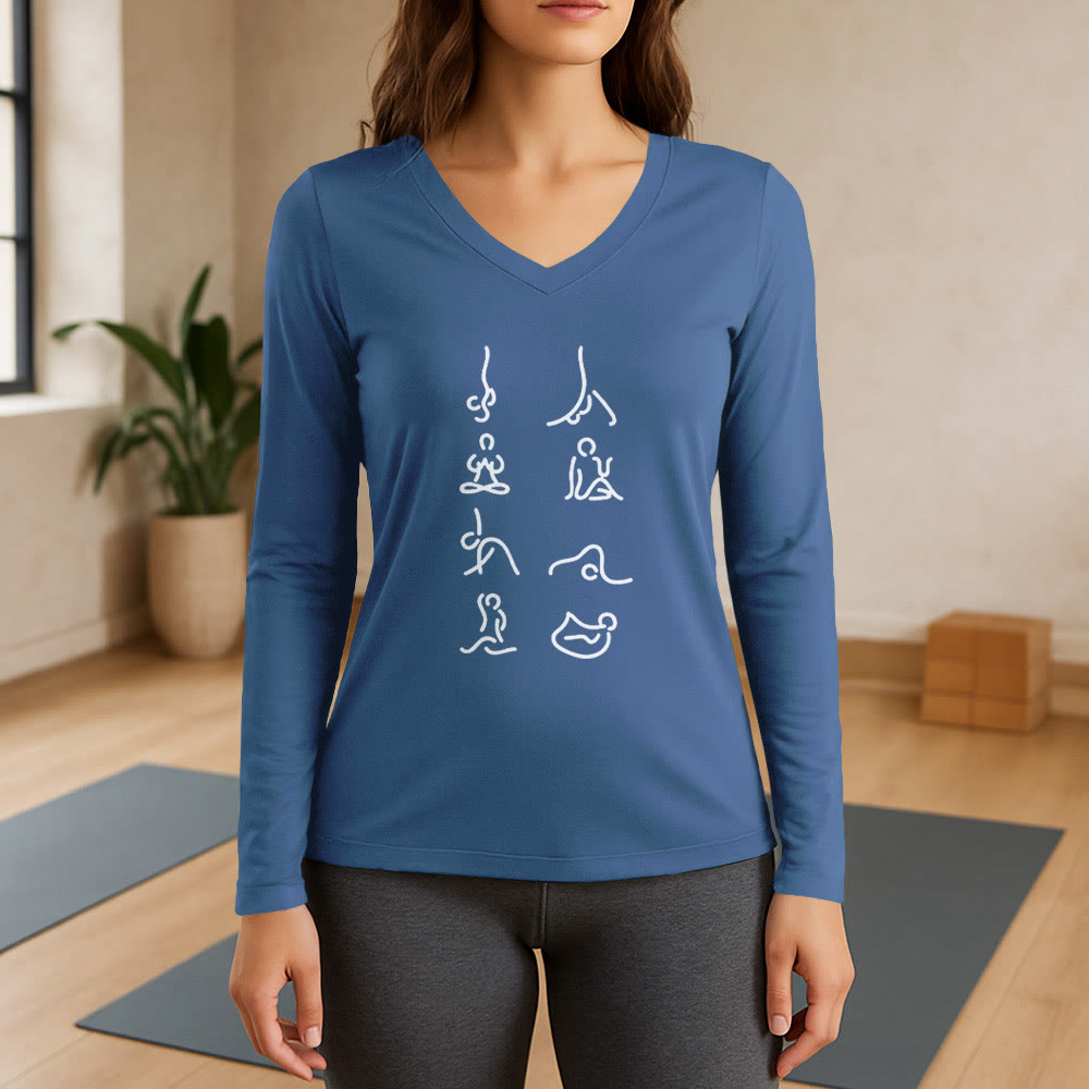 Olivenorma Yoga Meditation Moves Long Sleeve V-Neck T-Shirt - Blue - 3XL - image 12
