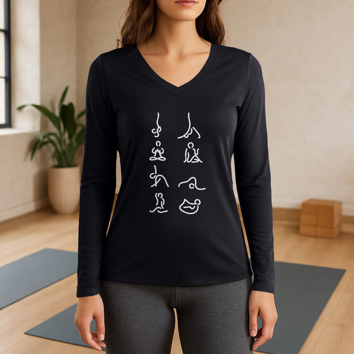 Olivenorma Yoga Meditation Moves Long Sleeve V-Neck T-Shirt - Black - 3XL - image 0