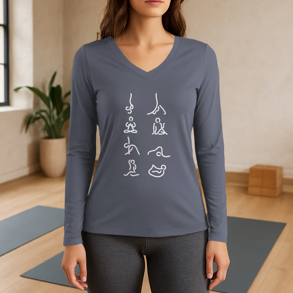Olivenorma Yoga Meditation Moves Long Sleeve V-Neck T-Shirt - Gray - 3XL - image 16